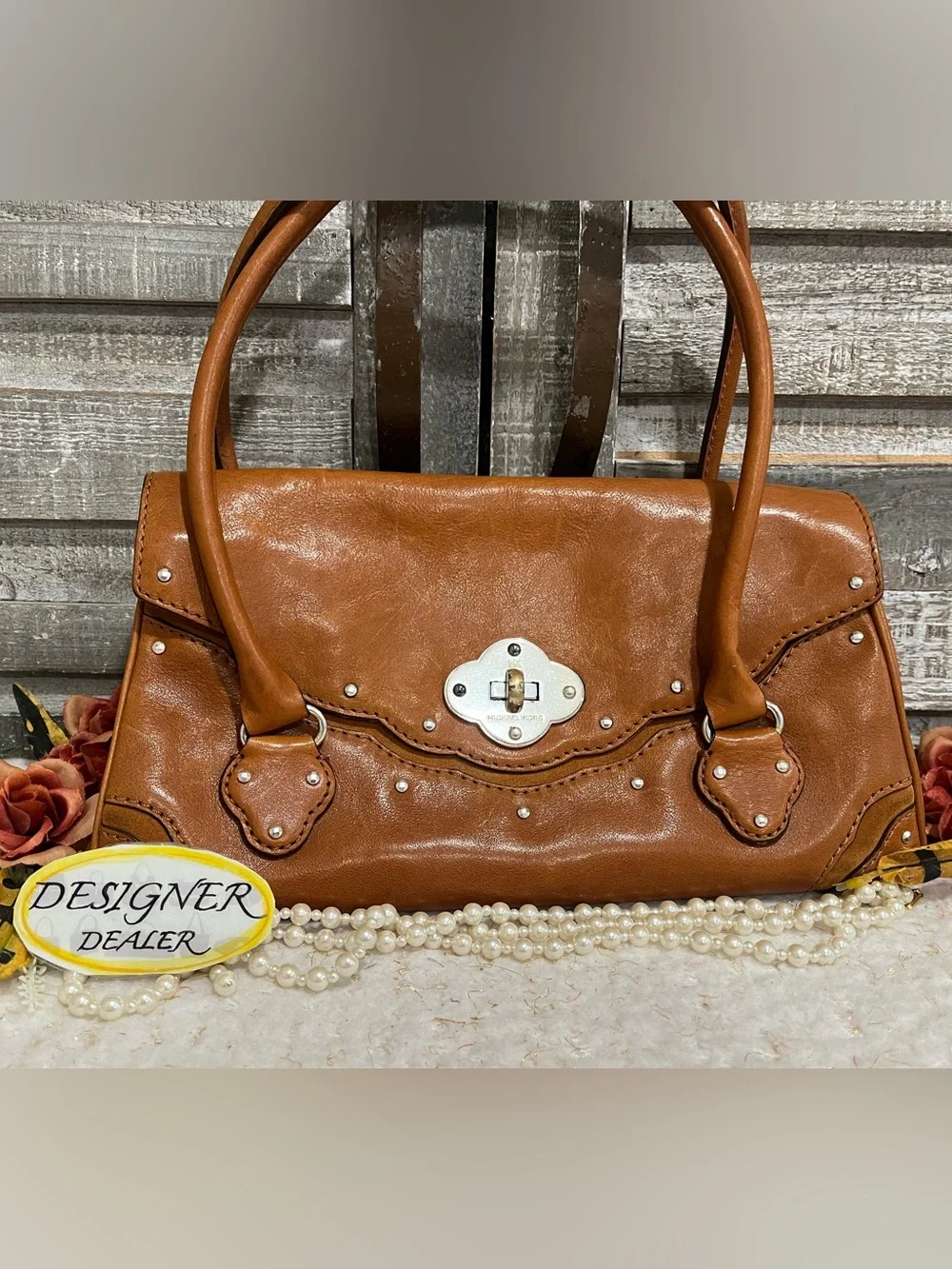 Michael Kors Vintage Leather & Suede Caramel Satchel_2